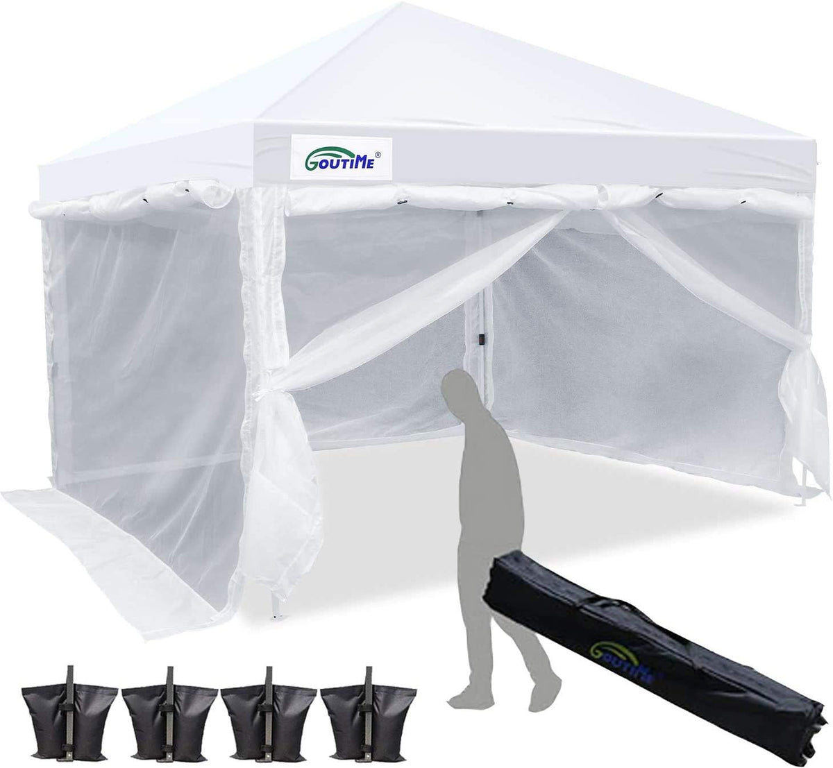 10 x 10 Ft Pop Up Canopy with Mesh Side Walls M6800