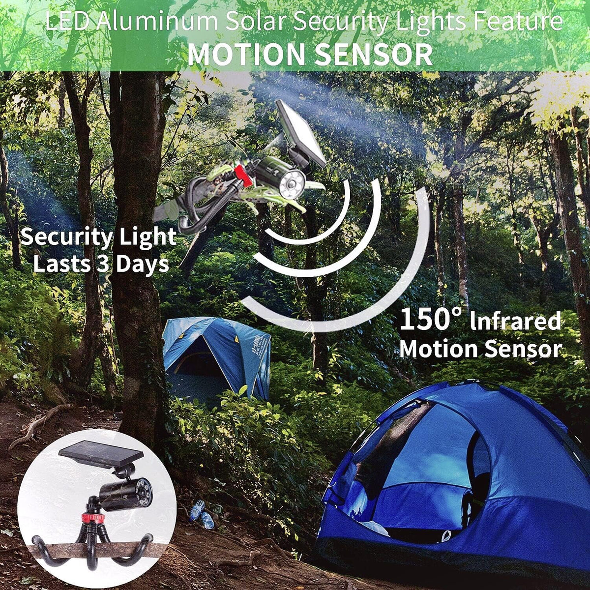Solar Motion Sensor Camping Lights of 2 Aluminum 9W 1400-Lumen LED Flood Spotlights Q8194