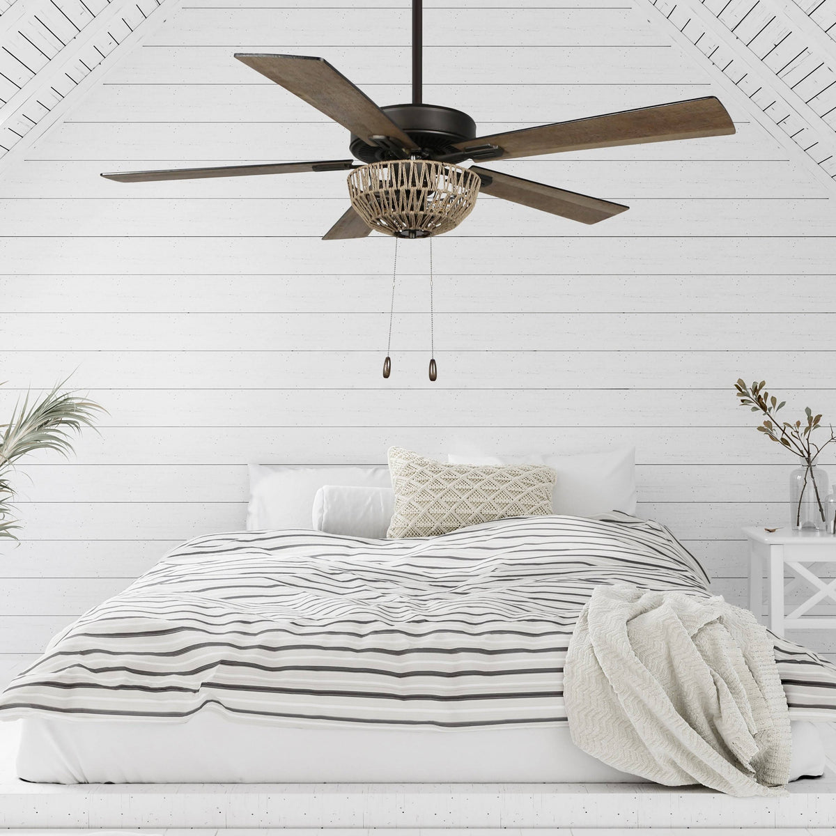 Brown 52-Inch Woven Rope 5-Blade LED Ceiling Fan L122906