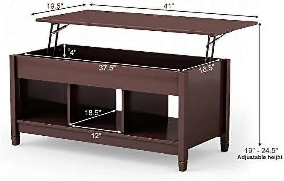 Espresso Lift Top Coffee Table with Hidden Compartment J8253
