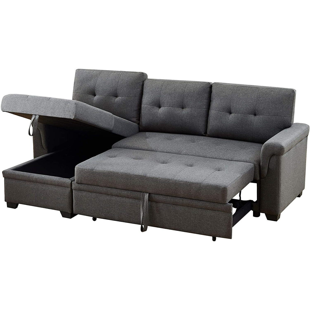 Dark Gray Linen Reversible Sleeper Sectional Sofa with Storage Chaise Q543327