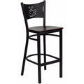Black Metal Restaurant Bar Stool with Mahogany Wood Seat F623721