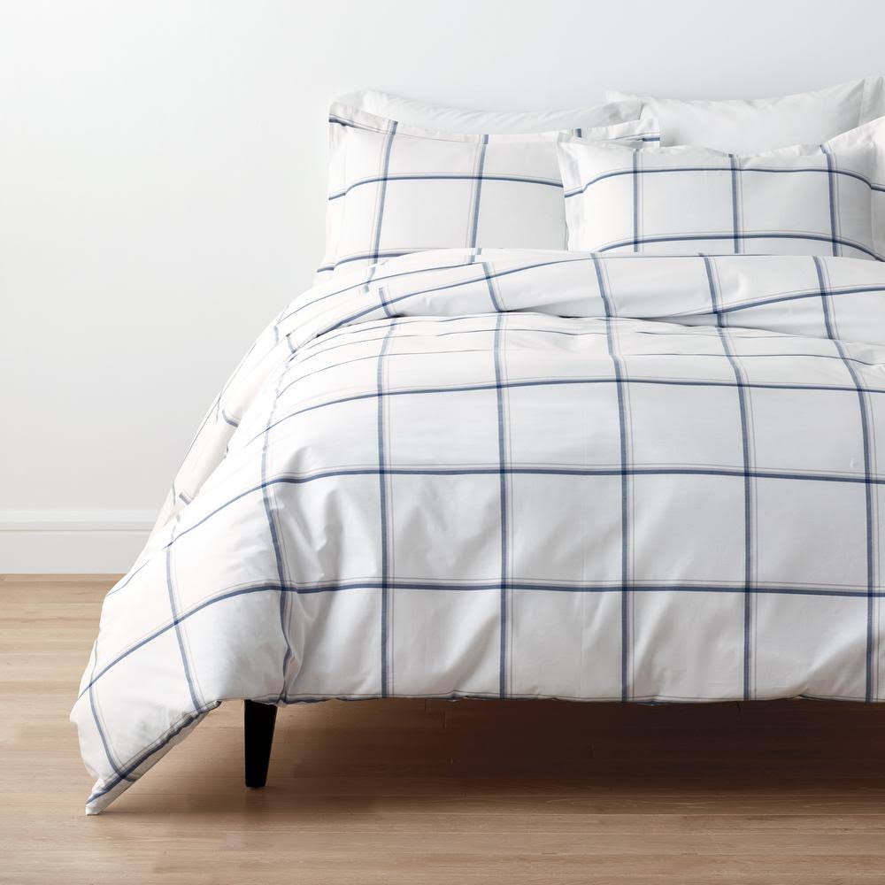 Navy Yarn-Dyed Cotton Percale Twin Duvet Cover Q827206