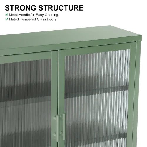 Haze Double Glass Door Wall Cabinet With Detachable Shelves Mint Green L412