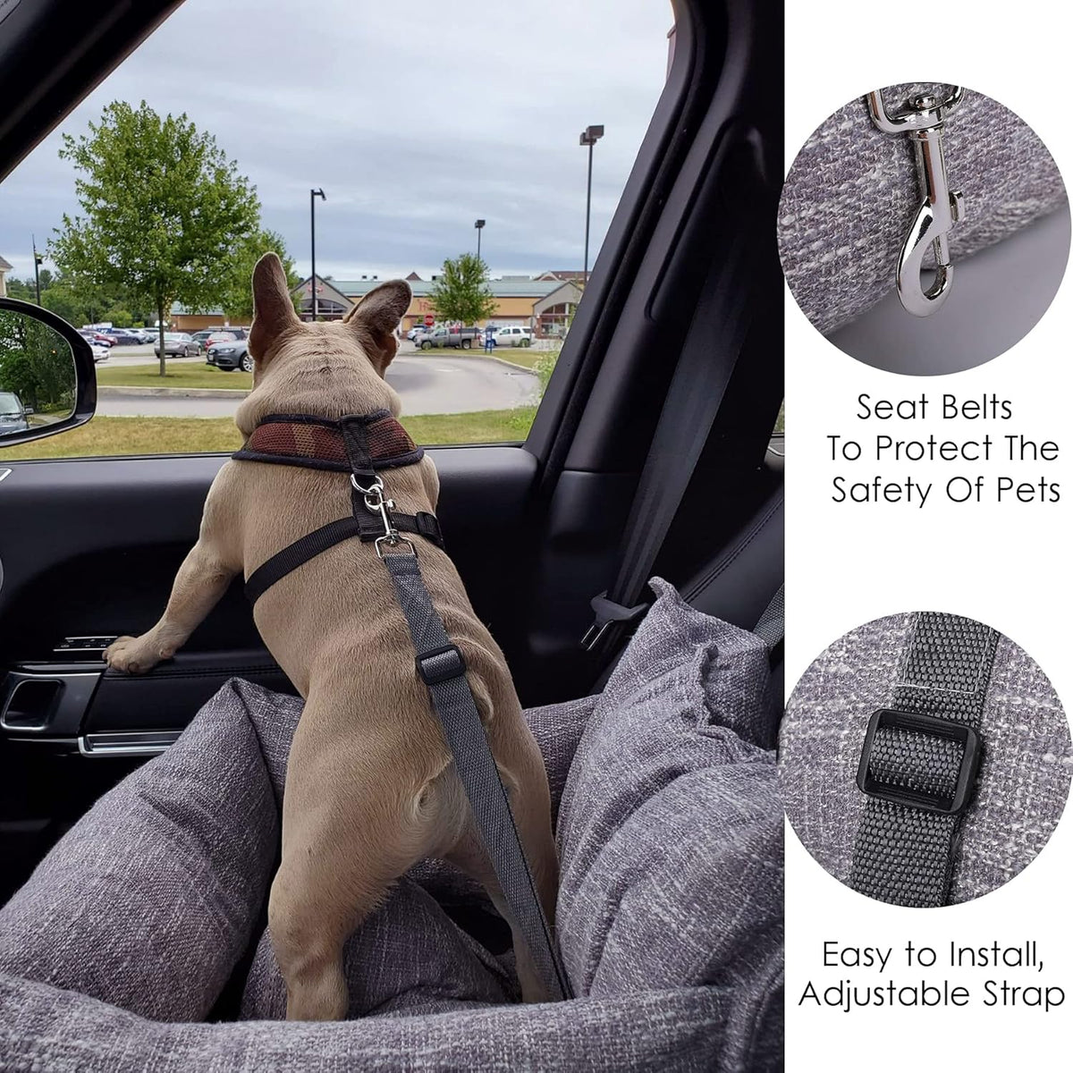 Washable Dog Car Seat with Clip-On Leash X419012
