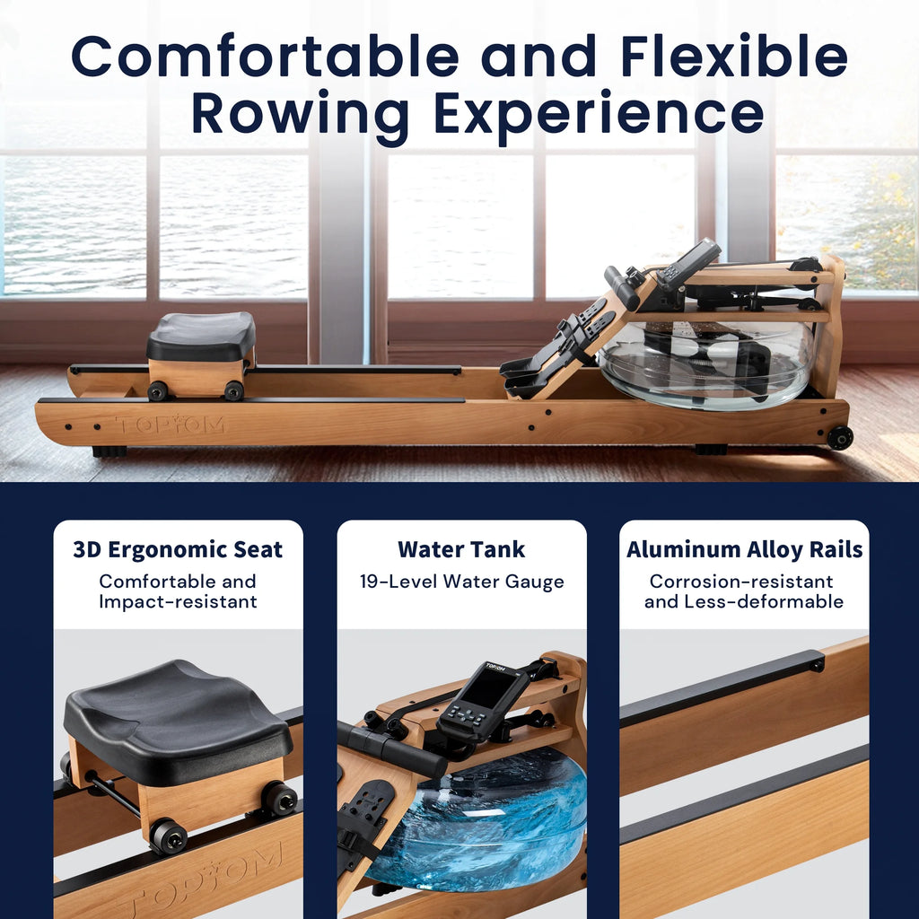 Water Rowing Machine with Performance Monitor Bluetooth 400 lbs Max Load C3270