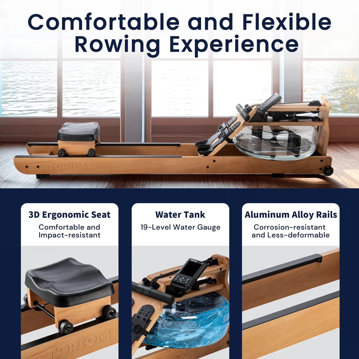 Water Rowing Machine with Performance Monitor Bluetooth 400 lbs Max Load C3270