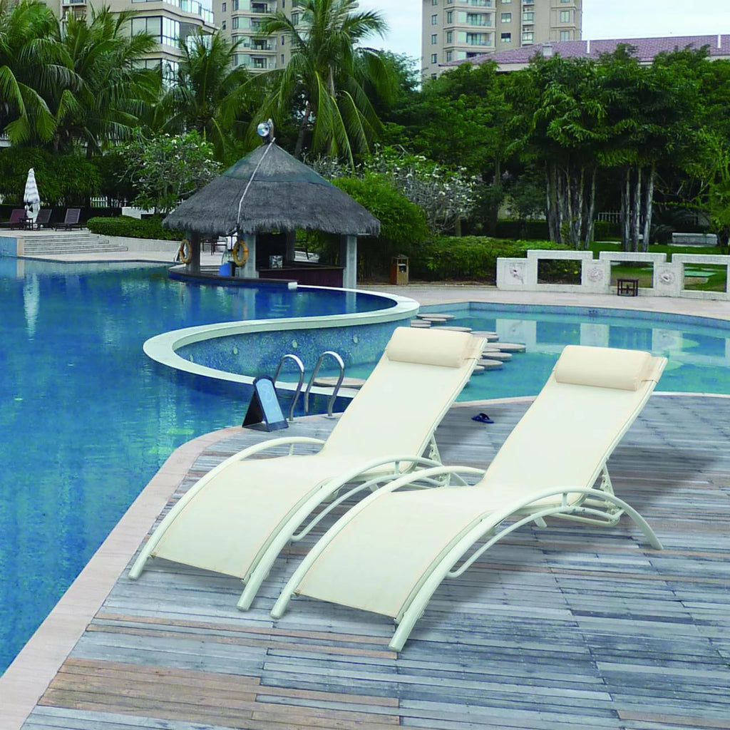 White Set of 2 Adjustable 5-Position Patio Chaise Lounges with Pillow Y3383