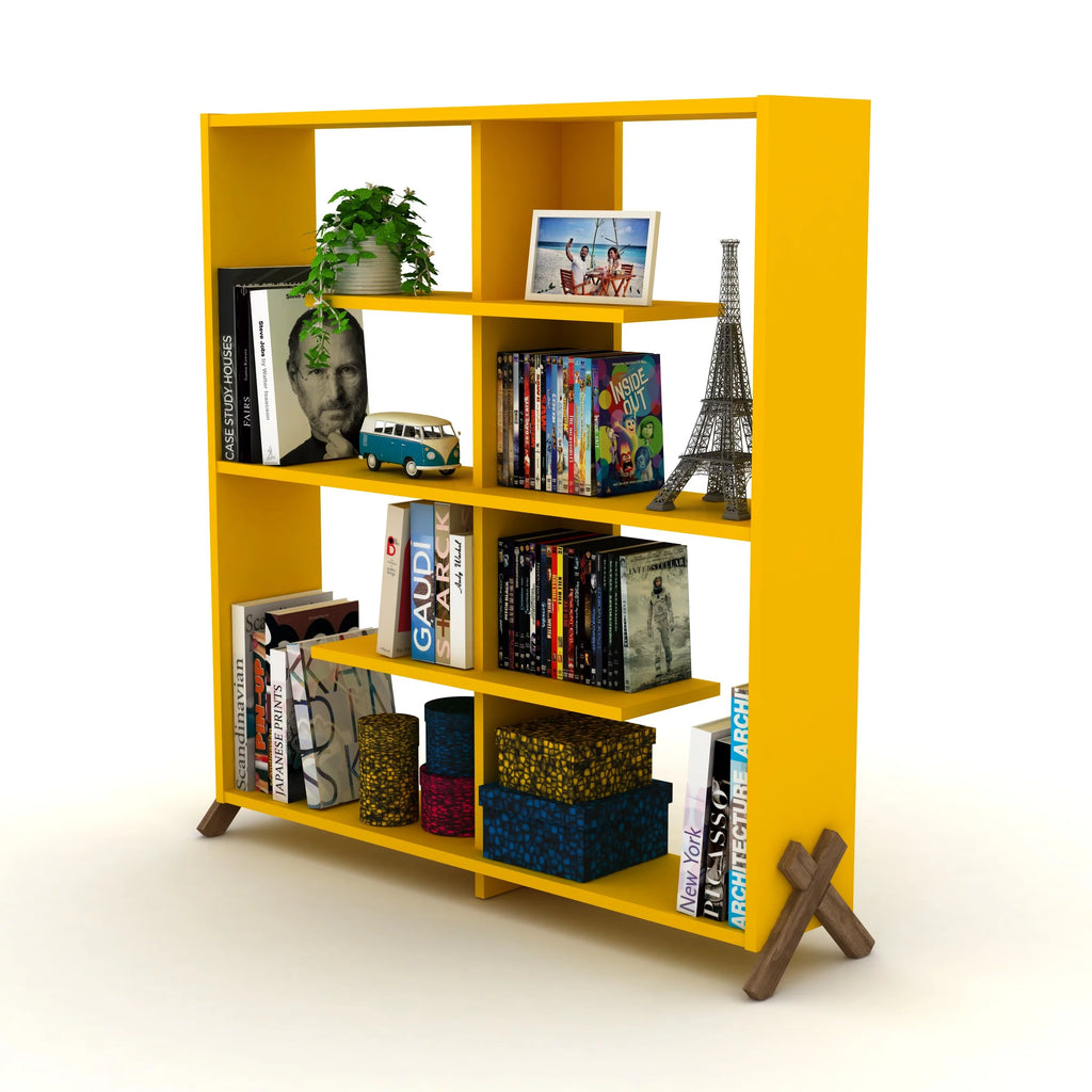 Walnut Yellow 6 Shelf Wood Bookcase Z993786