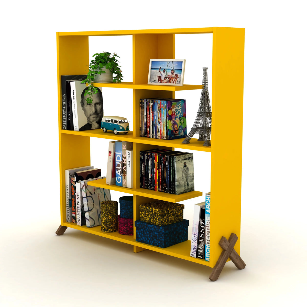 Walnut Yellow 6 Shelf Wood Bookcase Z993786