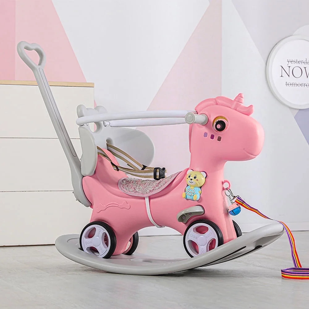 Pink Unicorn Ride On Toy with Push Handle Y167