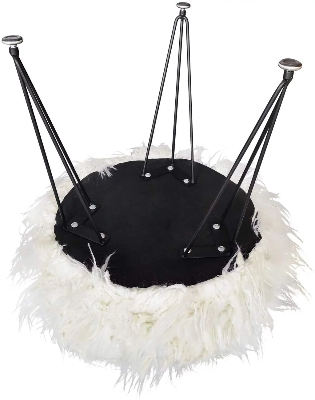 Faux Fur Ottoman Footrest with Metal Legs White X411
