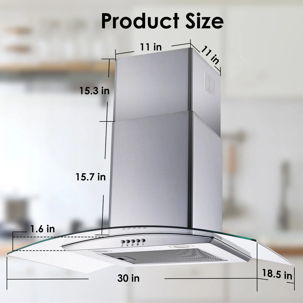 30 inch Wall Mount Range Hood 450CFM Tempered Glass 3-Speed E77762