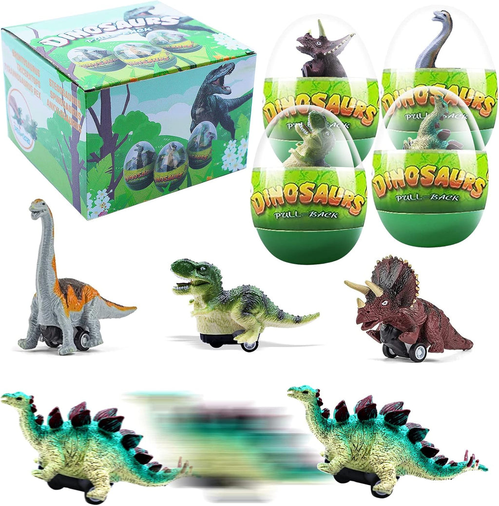 4 Pack Jumbo Prefilled Easter Eggs with Dinosaur Pull Back Cars H50062