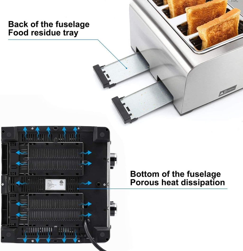 4 Slice Wide Slot Stainless Steel Toaster P353