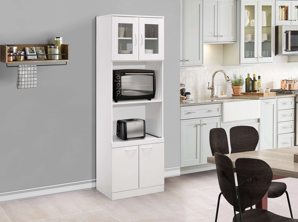 Tall White Kitchen Pantry Microwave Storage Cabinet I529256