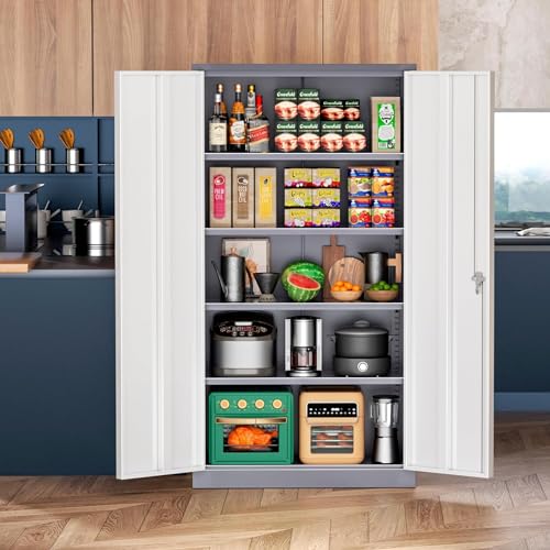 Metal Storage Cabinet with Wheels, 73" with Door and 4 Shelves, Black D19086