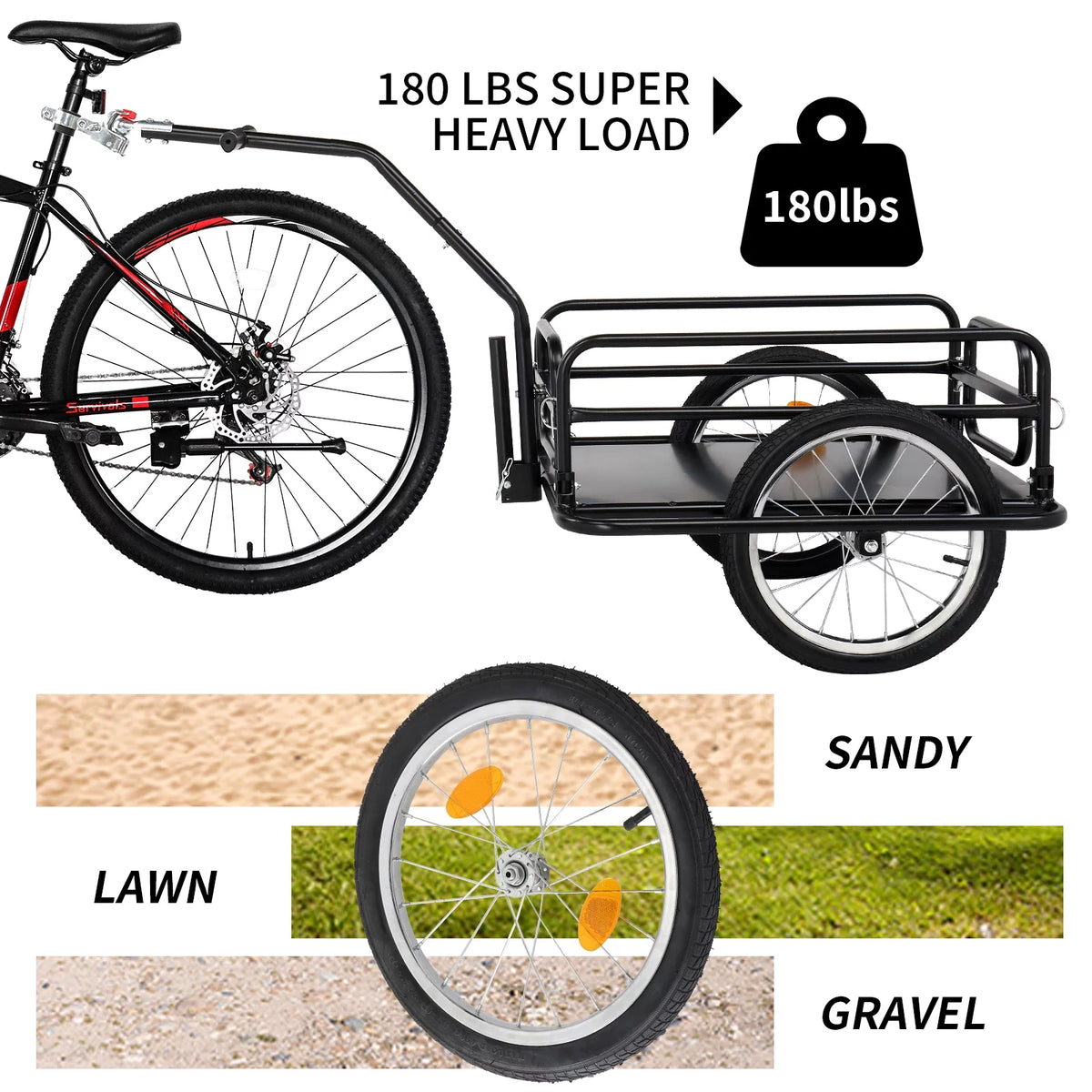 Foldable Bike Cargo Trailer with 16 Wheels, Black O5848