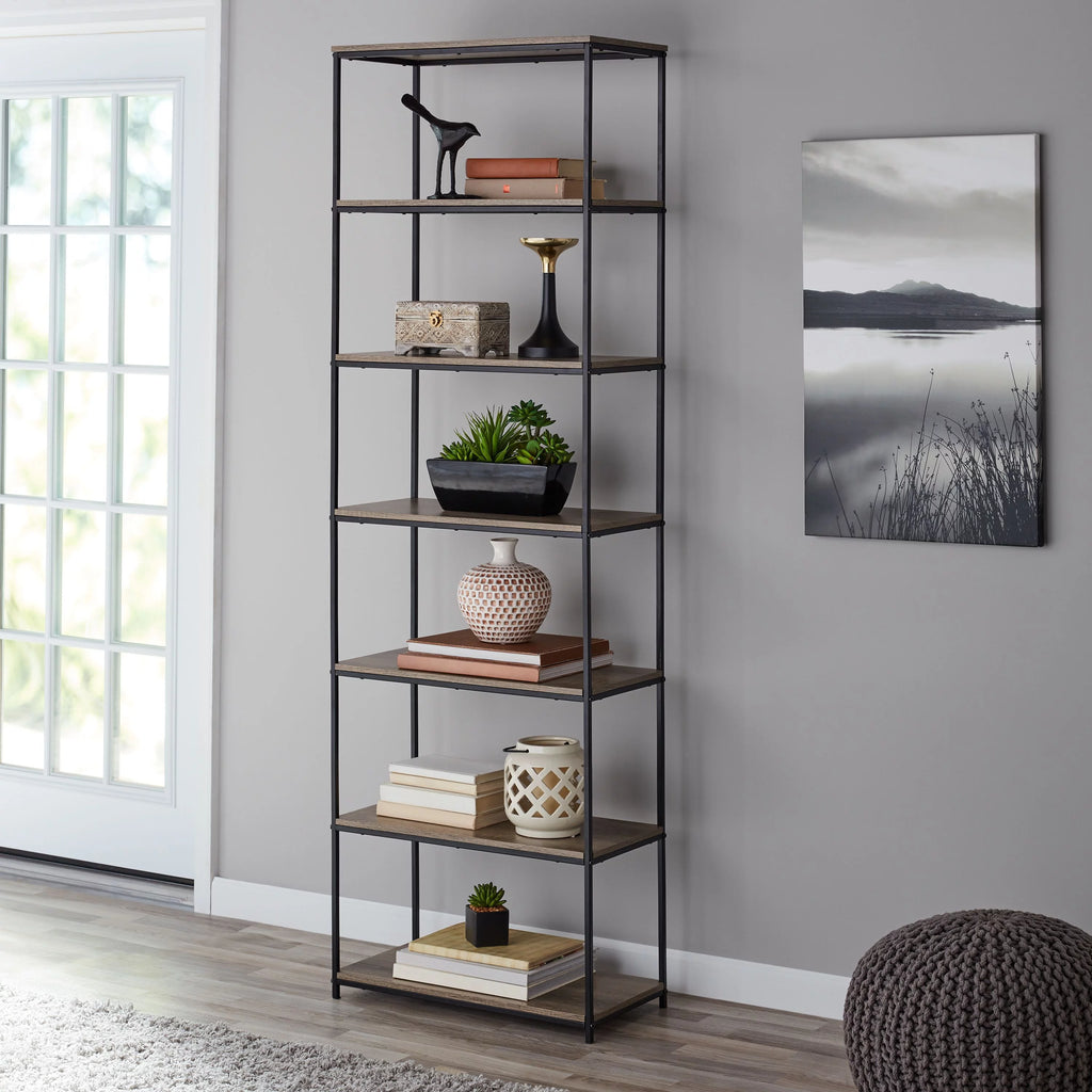 6-Shelf Metal Frame Bookcase Z982
