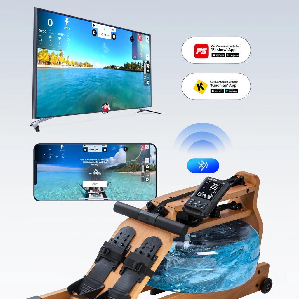 Water Rowing Machine with Performance Monitor Bluetooth 400 lbs Max Load C3270