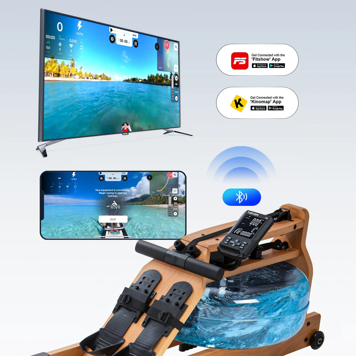 Water Rowing Machine with Performance Monitor Bluetooth 400 lbs Max Load C3270