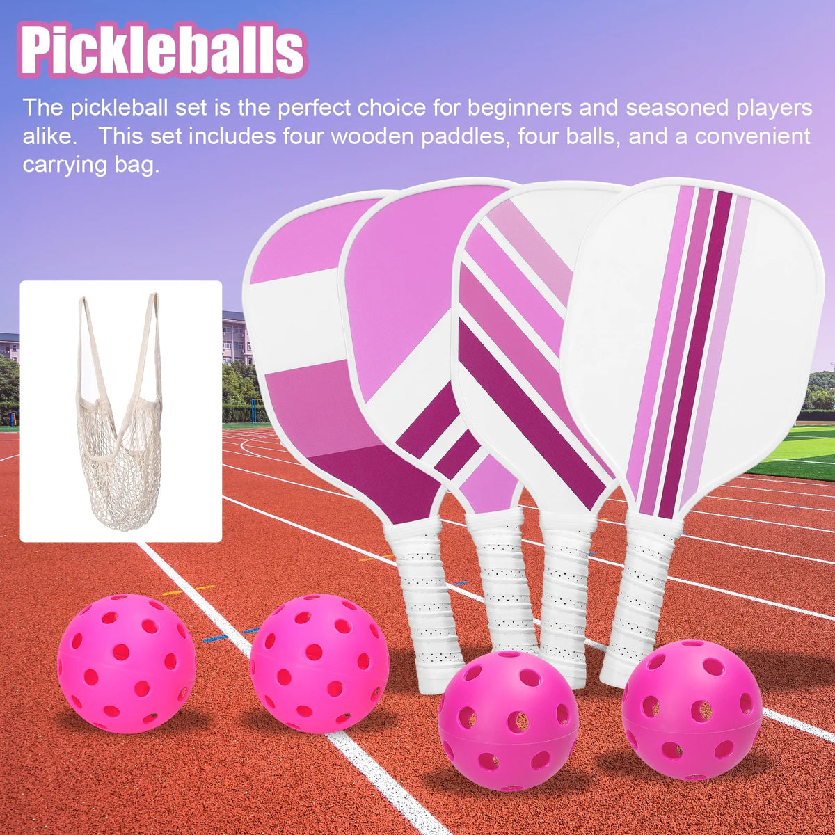 USAPA Approved Pickleball Set of 4 with 4 Balls Pink P4636