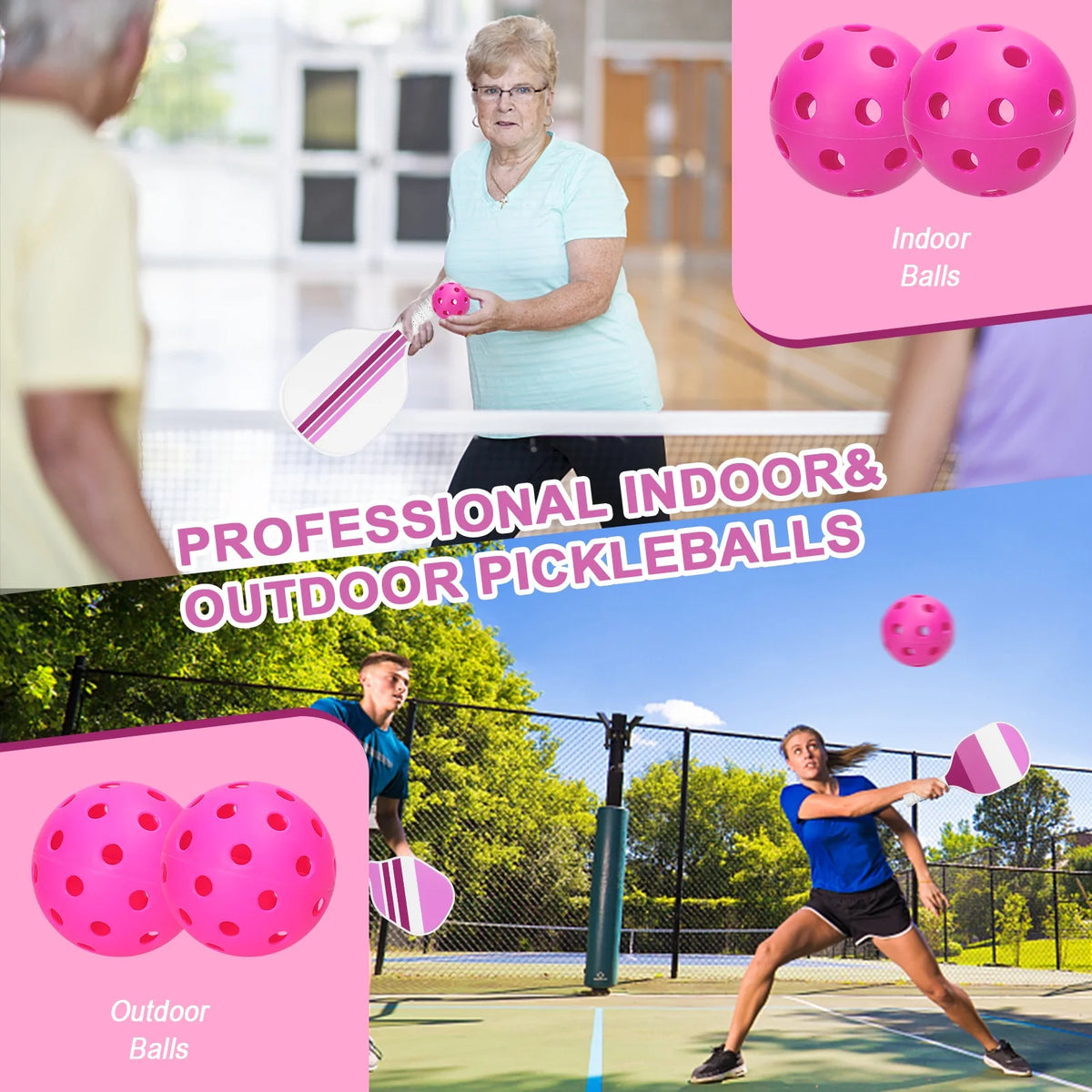 USAPA Approved Pickleball Set of 4 with 4 Balls Pink P4636