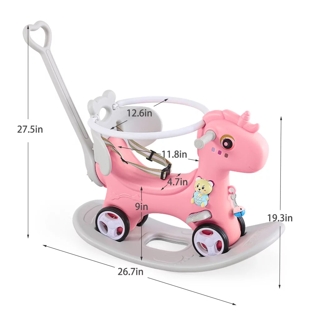 Pink Unicorn Ride On Toy with Push Handle Y167