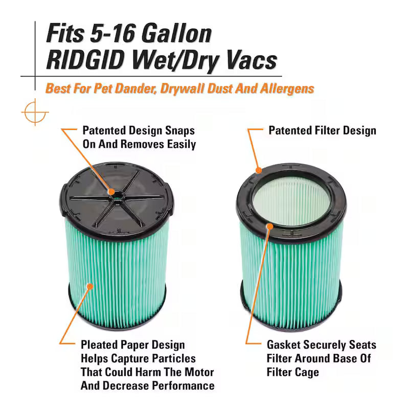 HEPA Pleated Paper Wet/Dry Vac Cartridge Filter 4-Pack Q5285