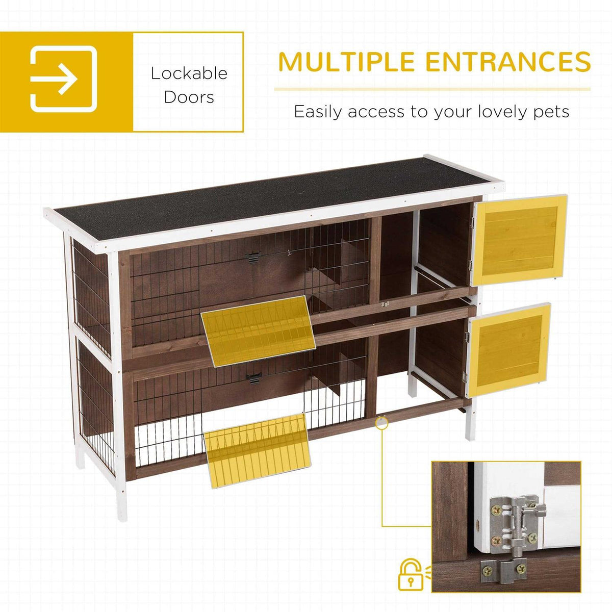 2-Story Wooden Rabbit Hutch with Lockable Doors R337870