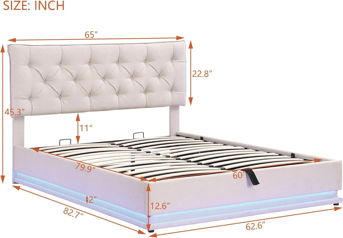 Queen Size Upholstered Bed with Gas Lift Up Storage K5960