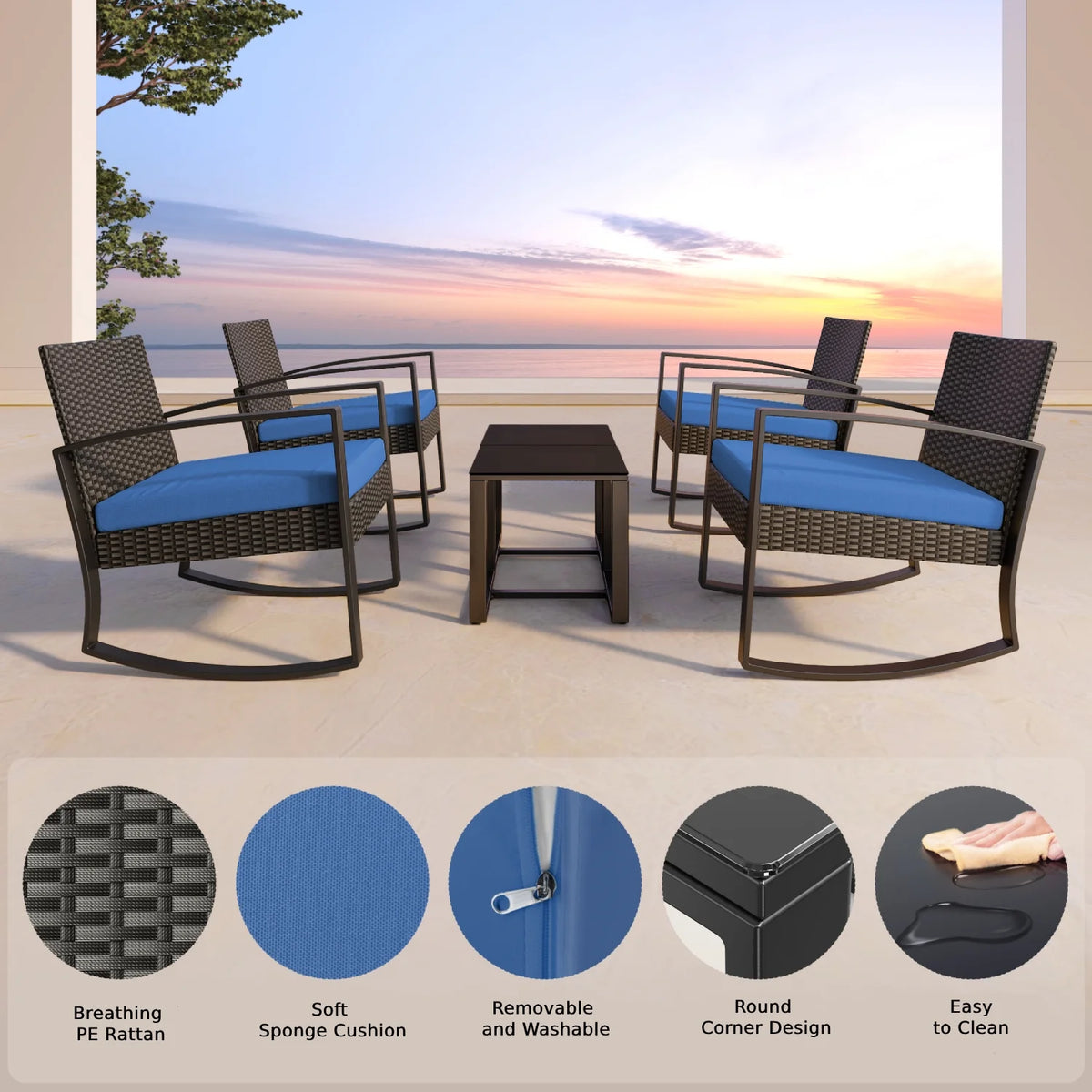 3-Piece Patio Wicker Chairs Set with Coffee Table Q4165