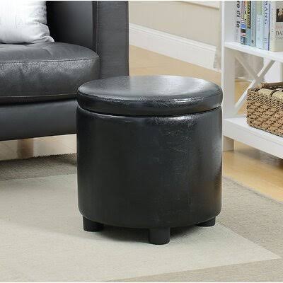 Black Faux Leather Round Storage Ottoman J756