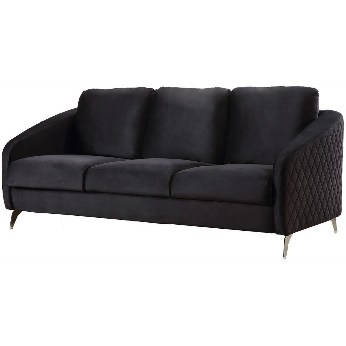 Black Velvet Sofa with Chrome Metal Legs M8070