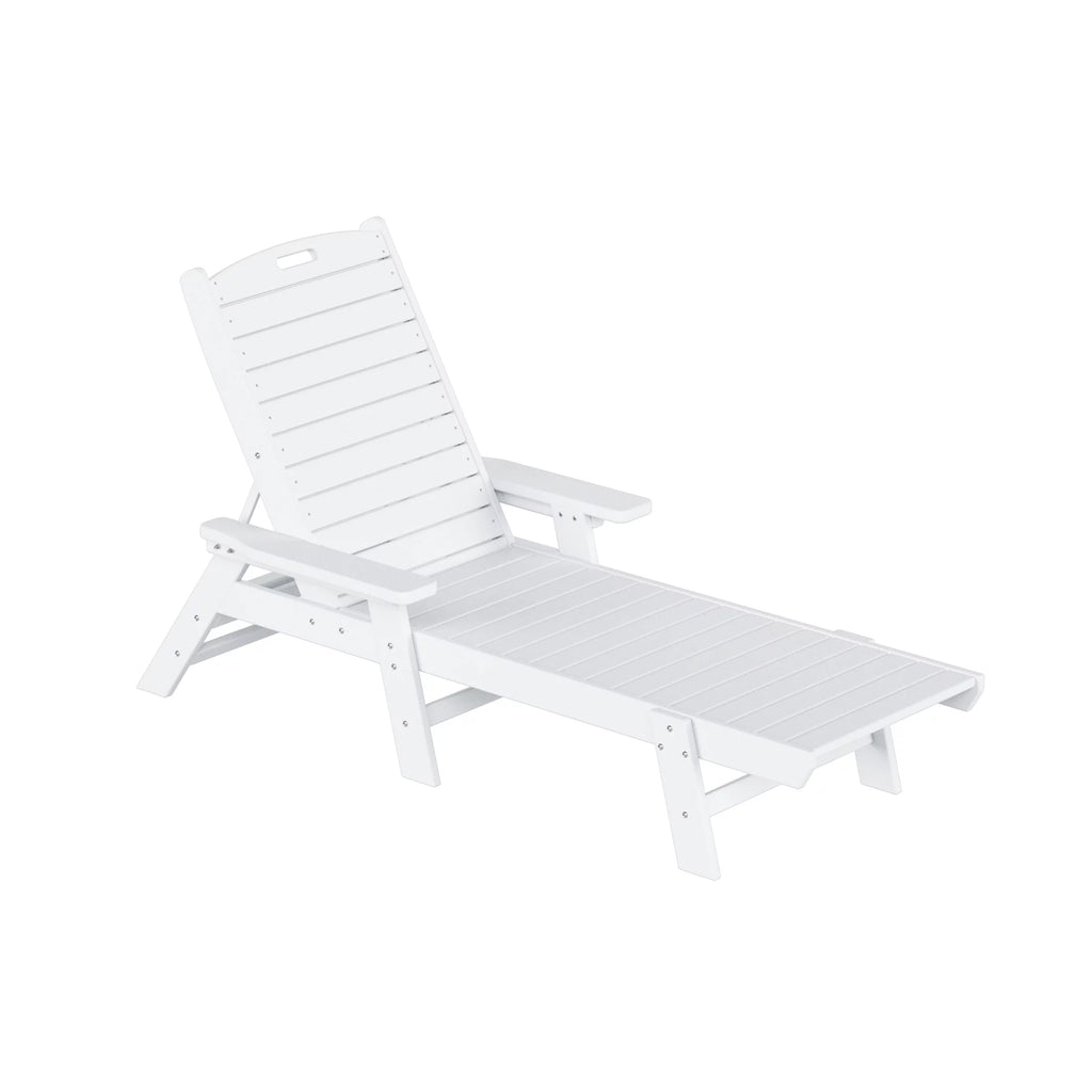 White Plastic Outdoor Chaise Lounge Chair with Adjustable Backrest I3455