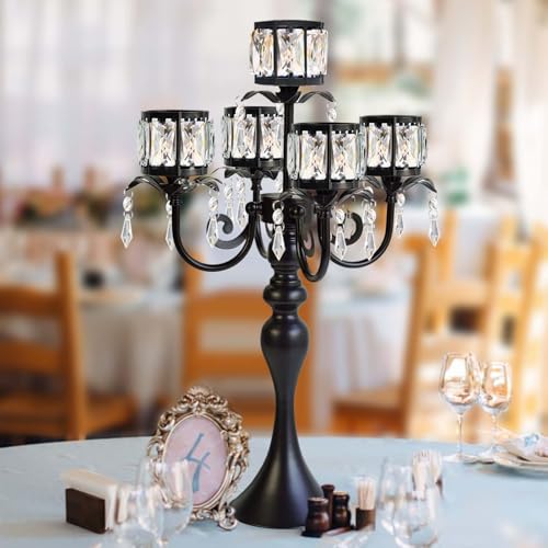 Black 5-Arm Crystal Pendant Candle Holder H215