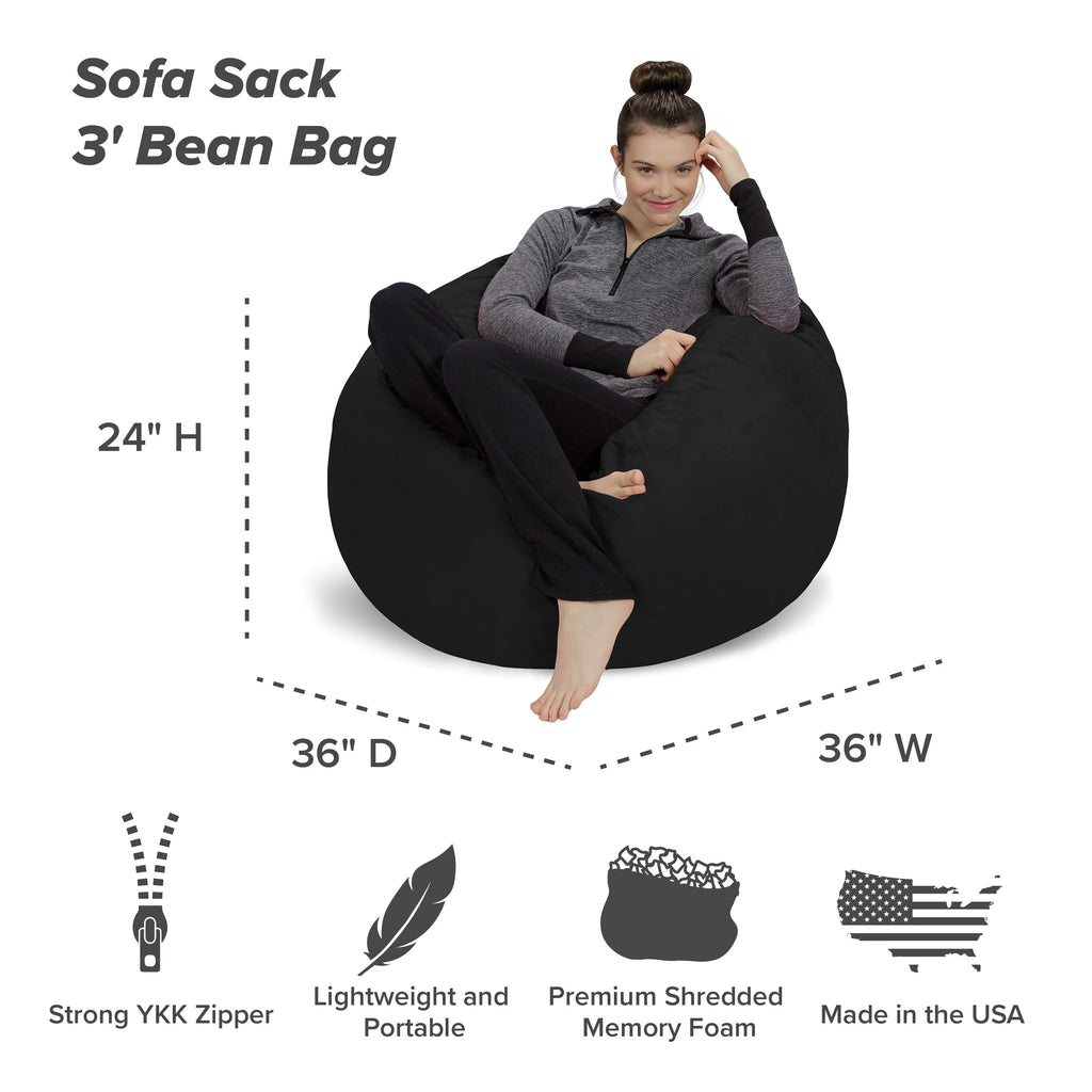Charcoal 3 ft Memory Foam Microsuede Bean Bag Chair K391