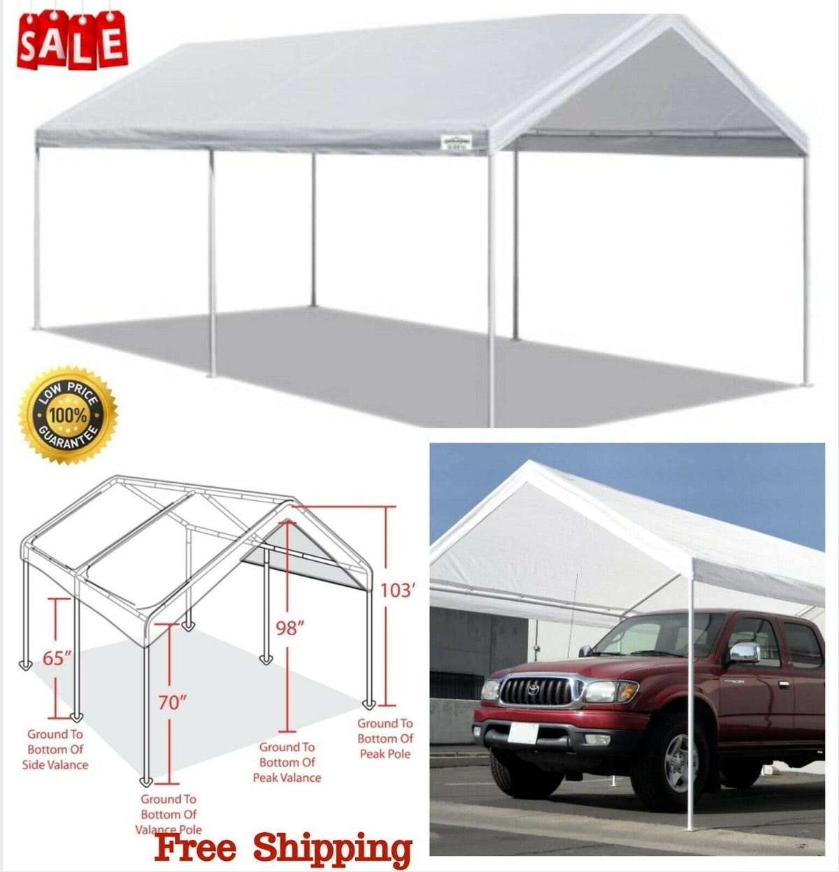 10x20 ft. Heavy Duty Steel Carport U135