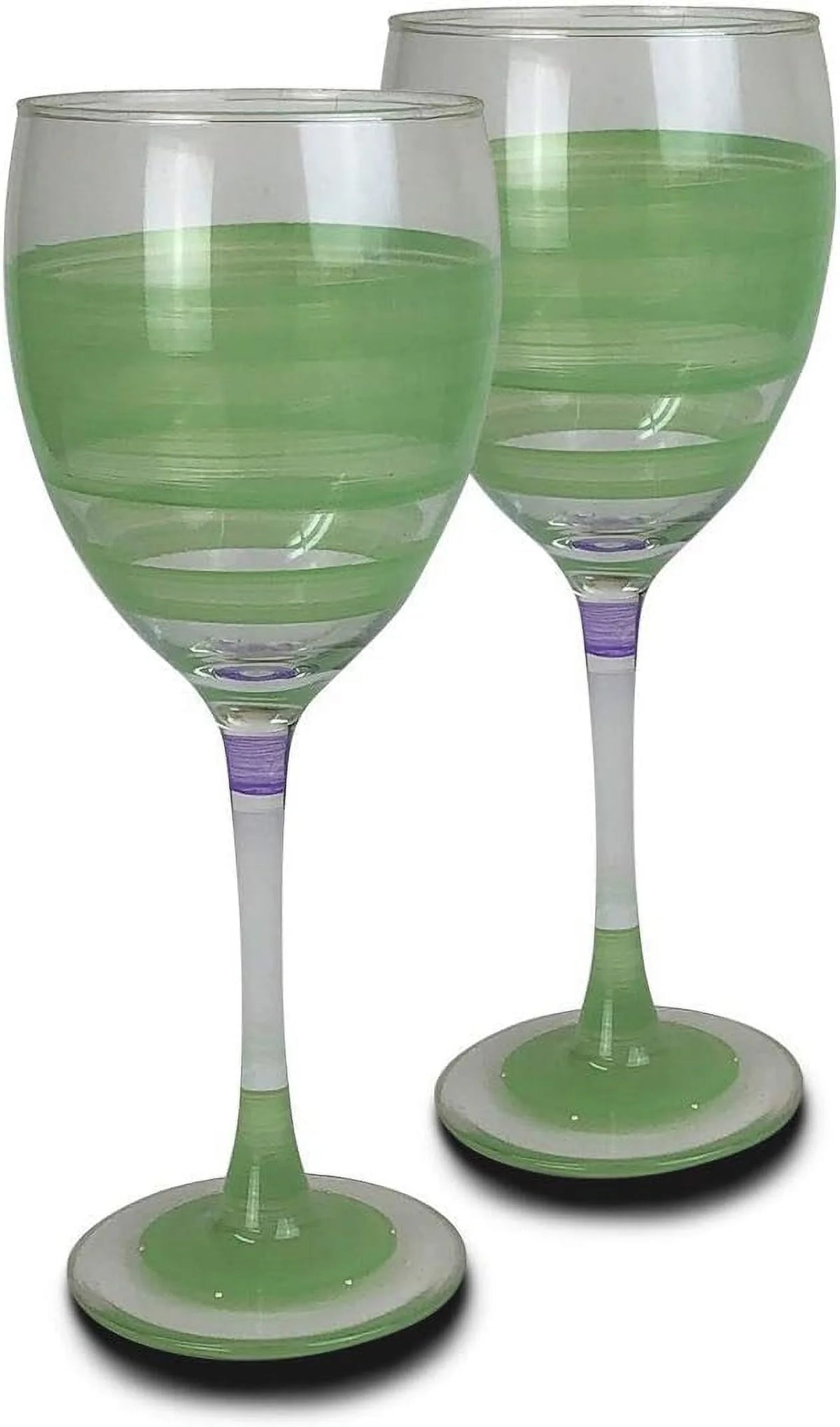 Hand Painted Wine Glasses Set Of 2 Green K300834