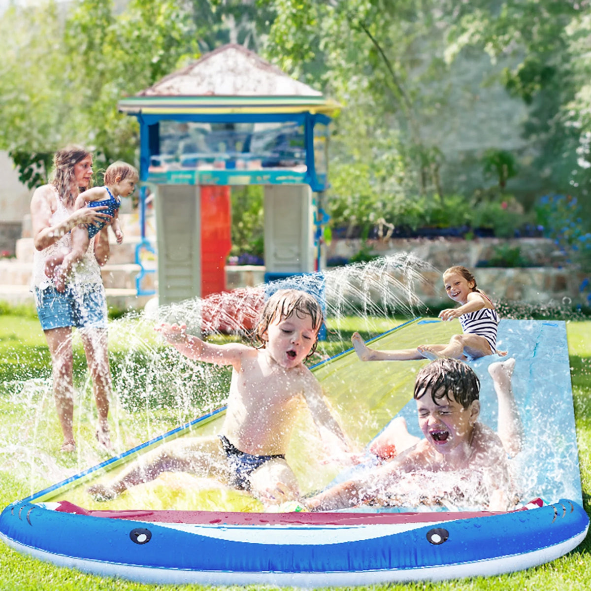 16FT Double Water Slides with Sprinklers H33177