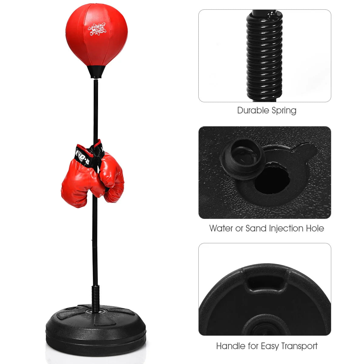 Boxing Punching Bag with Height Adjustable Stand and Boxing Gloves X152861