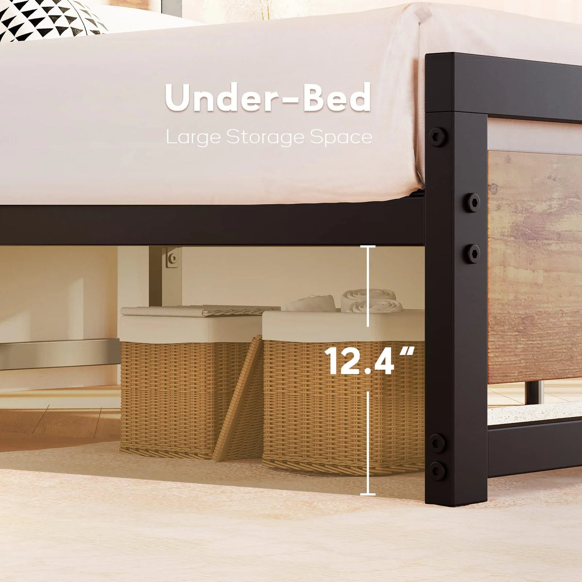 King Size Wooden Headboard Metal Bed Frame D957551