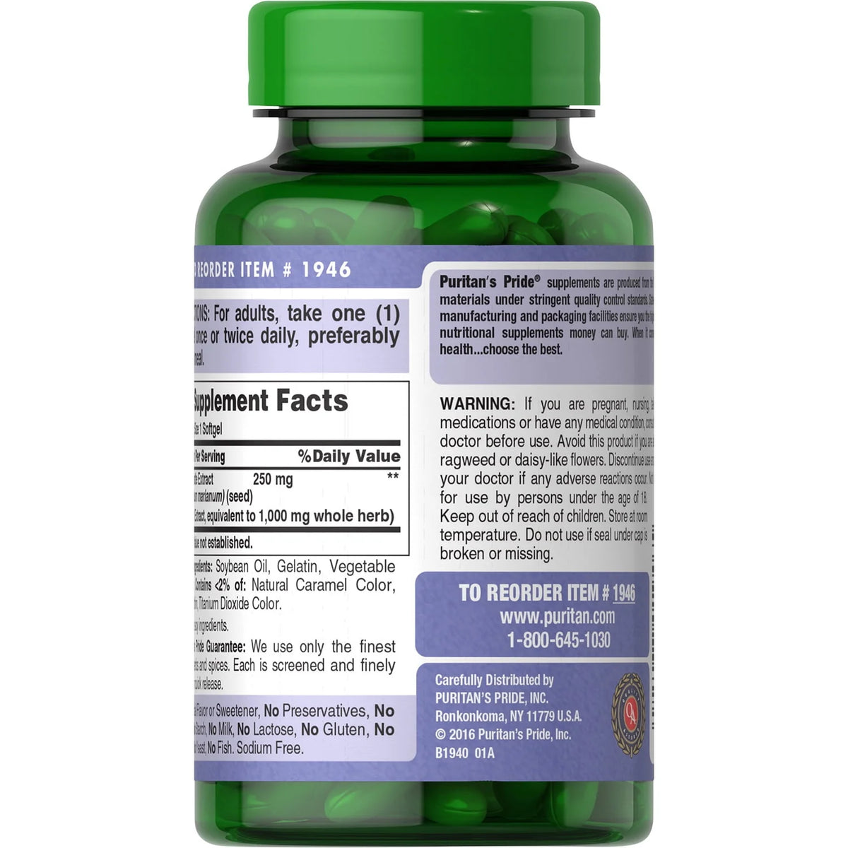 Milk Thistle 4:1 Extract 1000 Mg Softgels B85946