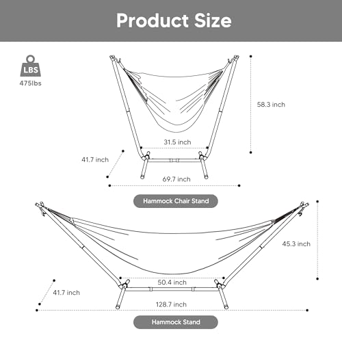 2-in-1 Hammock Chair with Stand, 475 lbs Capacity, Blue Stripe V4349