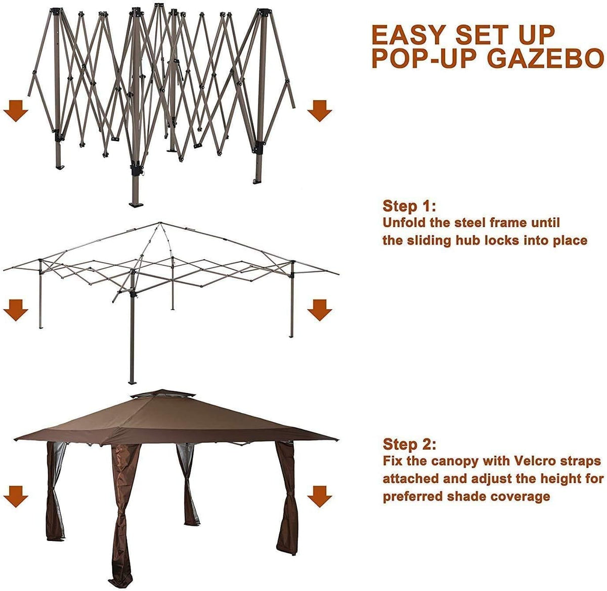 13'x13' UV Block Gazebo Canopy with Hardware Kits E898