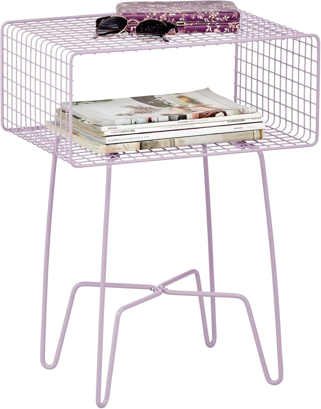 Light Pink 2-Tier Metal Side Table with Storage Shelf L496839