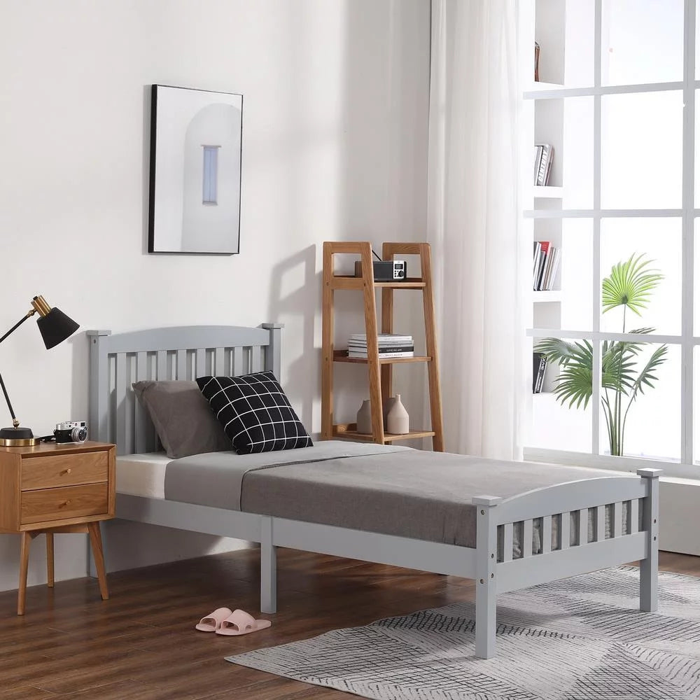 Gray Solid Pine Wood Twin Bed Frame with Headboard N784297
