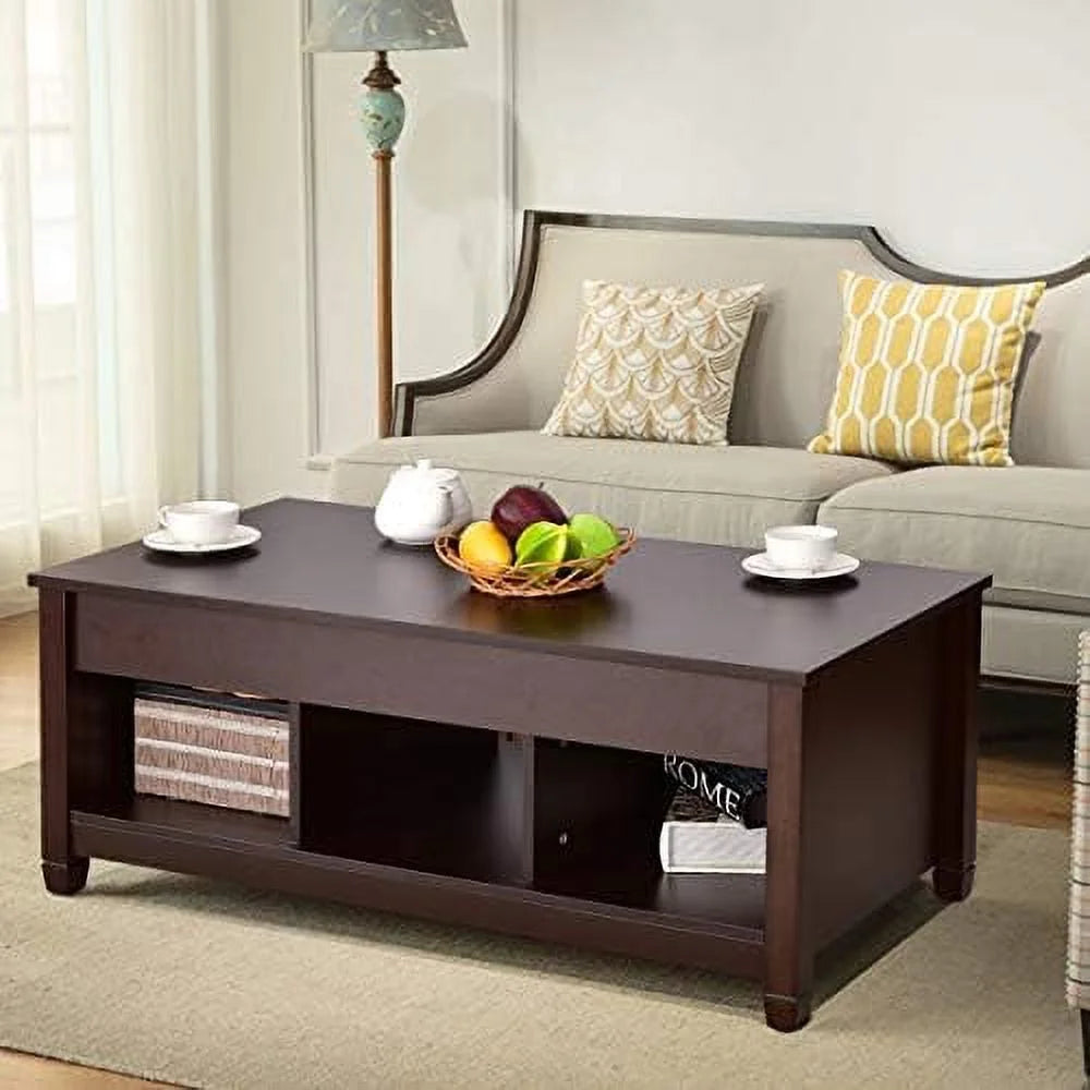 Espresso Lift Top Coffee Table with Hidden Compartment J8253