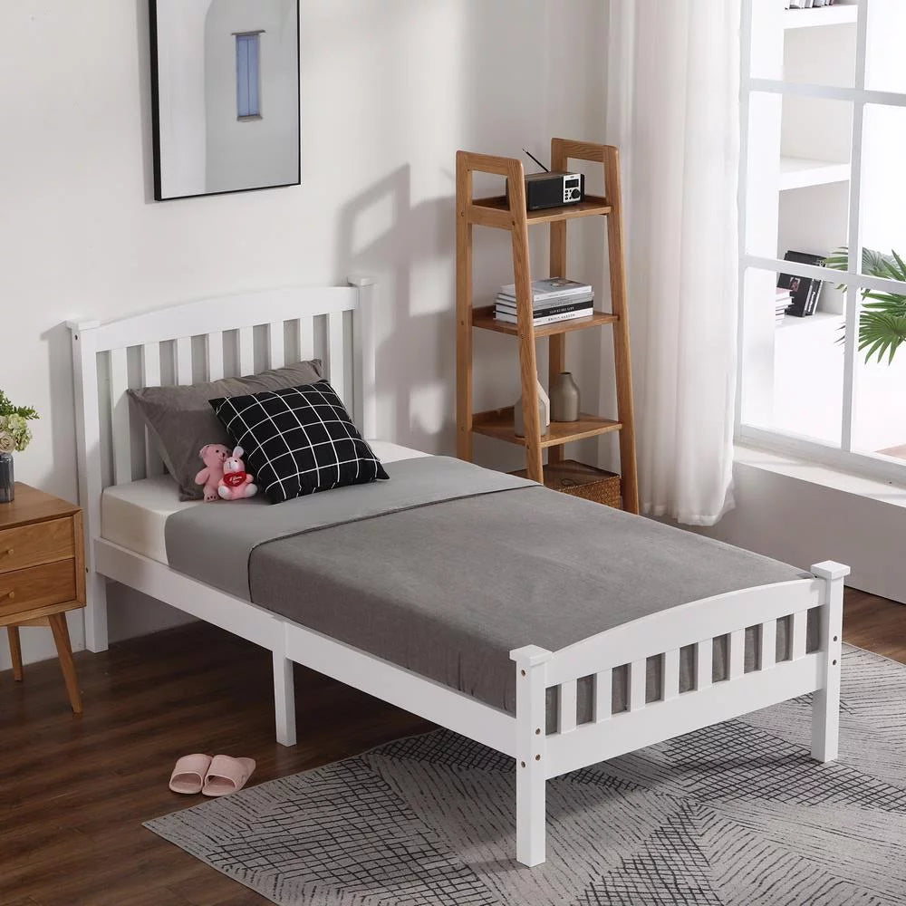 Gray Solid Pine Wood Twin Bed Frame with Headboard N784297
