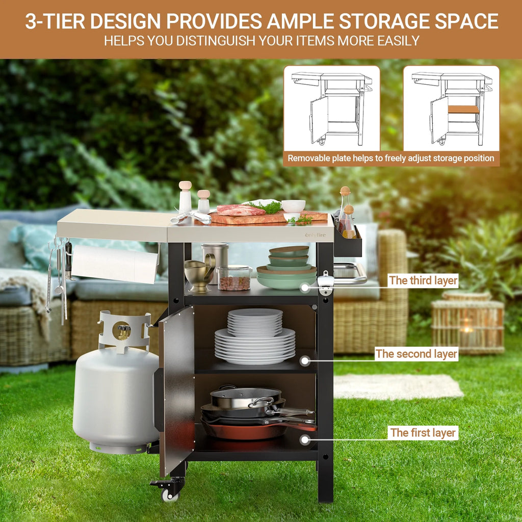 Stainless Pizza Oven Cart with Storage Cabinet A1772